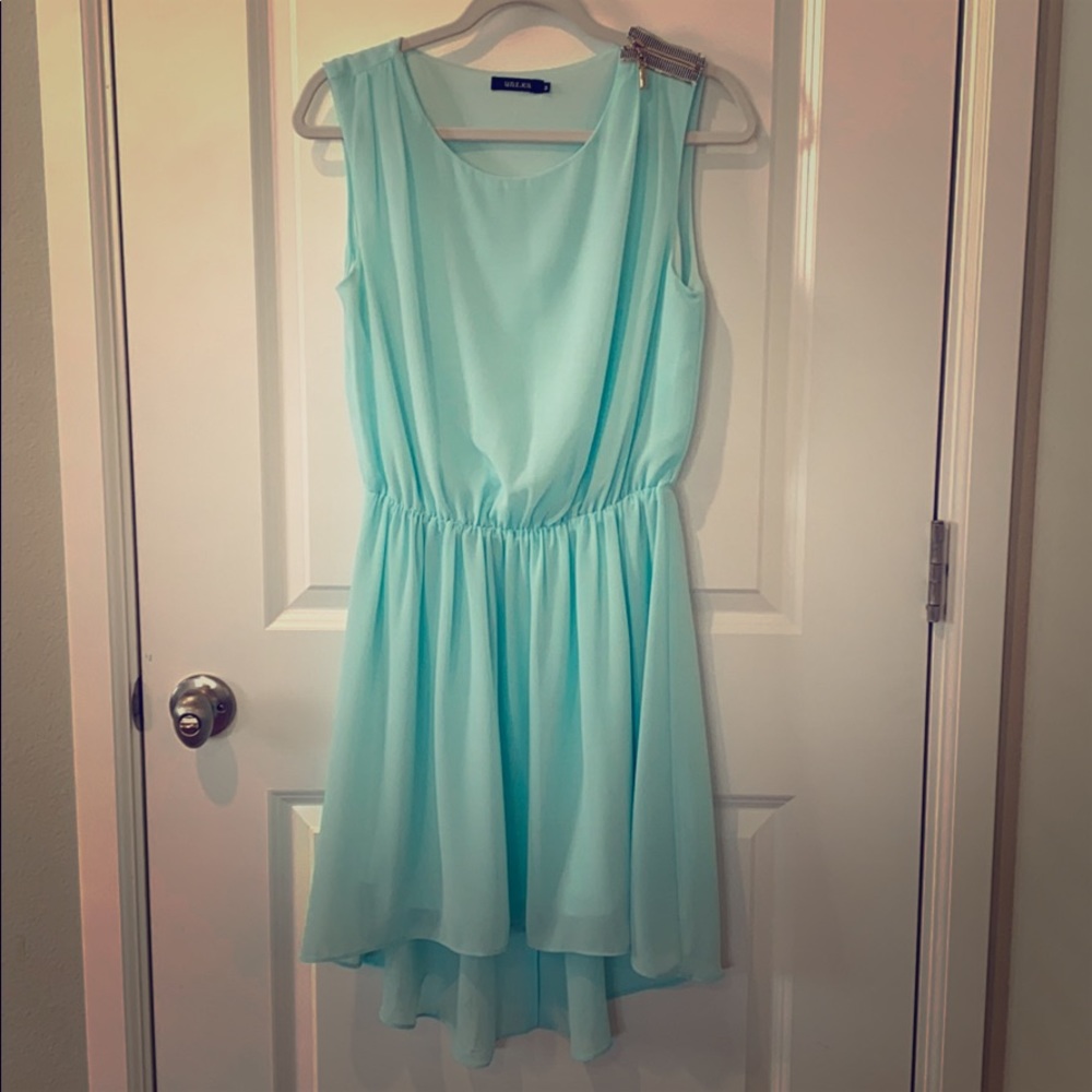 Asymmetrical teal summer dress